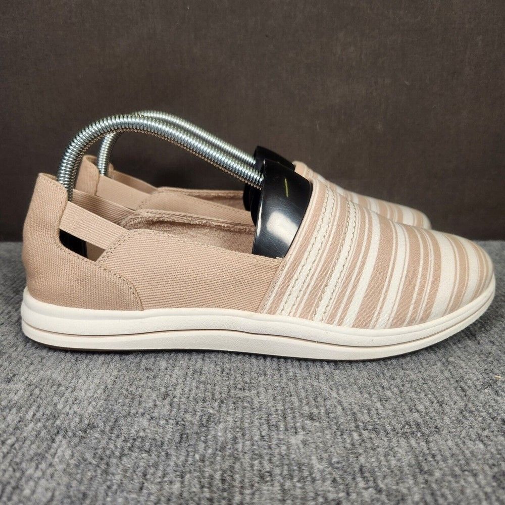 Clarks Cloudstepper Breeze Step Womens Sz 9W Wide Taupe Canvas Flats Shoes 27975